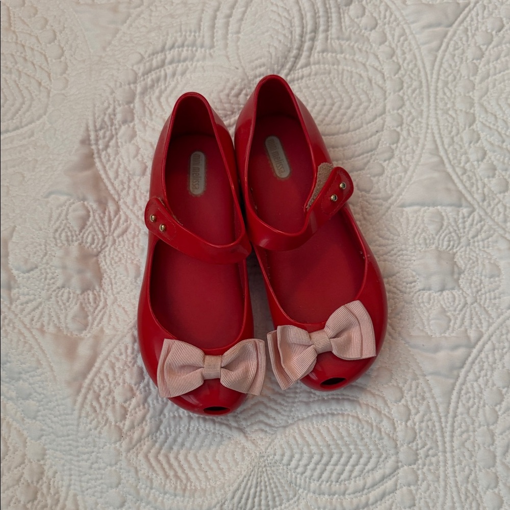 Mini Melissa Red Dress Shoes with Pink Bow